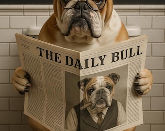 British Bulldog on the toilet bathroom wall art poster