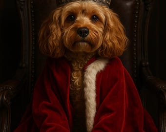 Cavapoo dog on a throne fun wall art poster