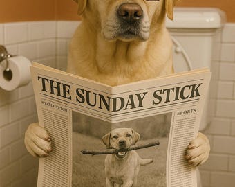 Labrador on the toilet bathroom wall art poster