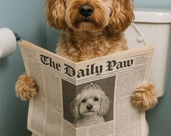 Custom dog on the toilet bathroom wall art poster