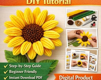 Pipe Cleaner Sunflower DIY Tutorial PDF, Chenille Stem Flower Craft Pattern