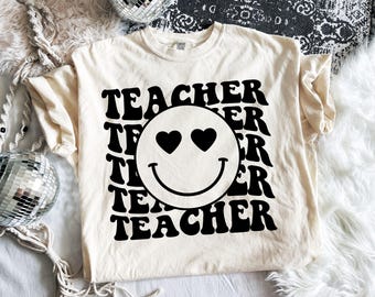 Retro Teacher Happy Face SVG, Teacher Life Shirt Design (Digital Download)
