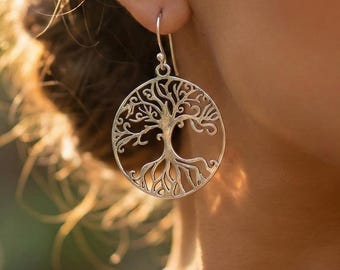 925 sterlingzilveren levensboom hangoorbellen || Filigraan cirkel Keltische druppel handgemaakte sieraden