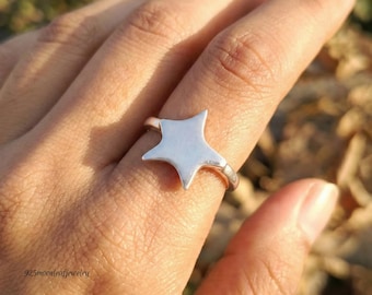925 Sterling Silver Puffy Star Ring Minimalist Celestial Jewelry Dainty North Star Statement Gift
