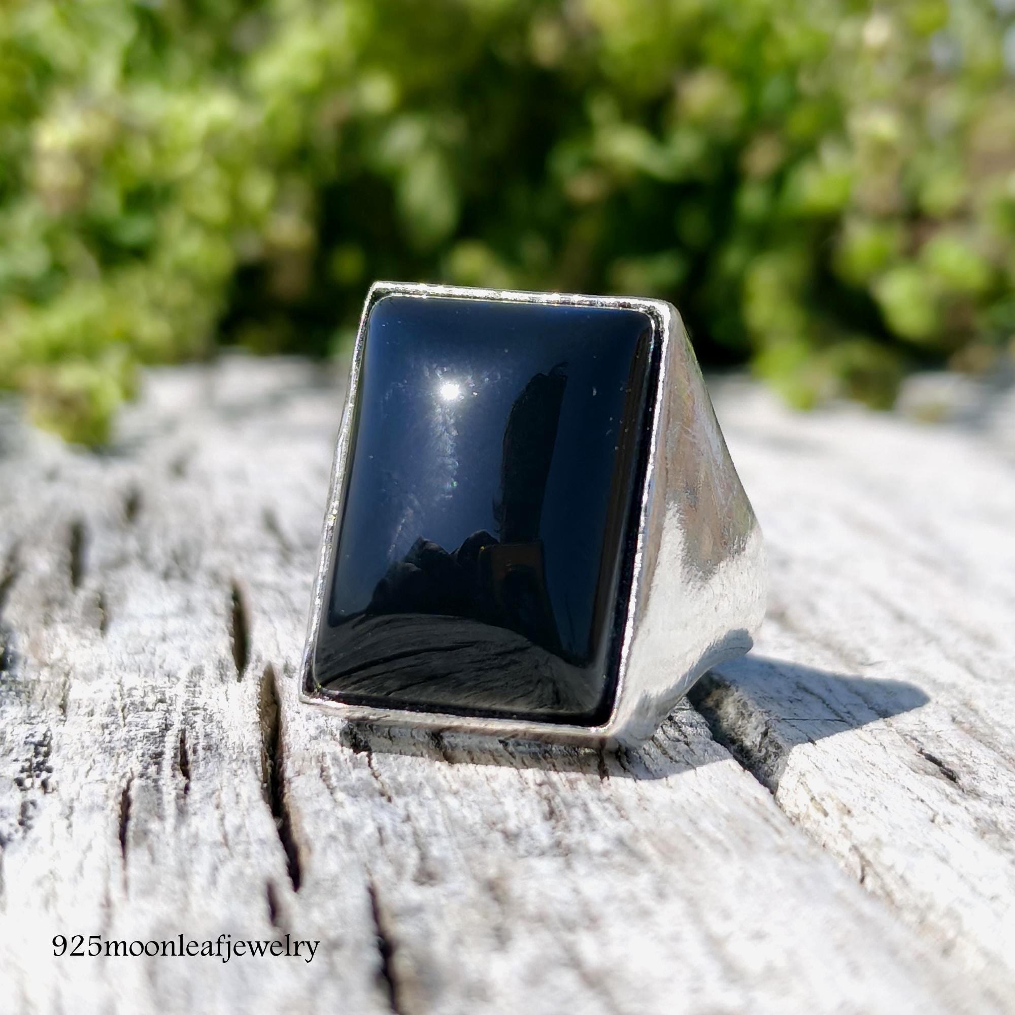 Vintage Silver Square Onxy Ring 925