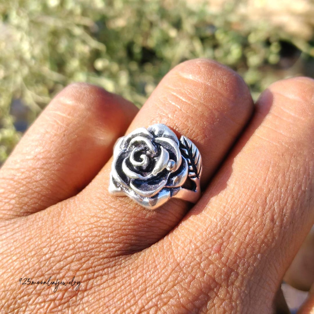 Handmade 925 Sterling Silver Rose Ring \\ Romantic Floral Statement ...