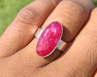 Ruby Gemstone Ring, 925 Sterling Silver Ring, Birthstone Jewelry, Oval Stone Band For Women