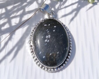 Snowflake Obsidian Pendant Necklace 925 Sterling Silver Jewelry