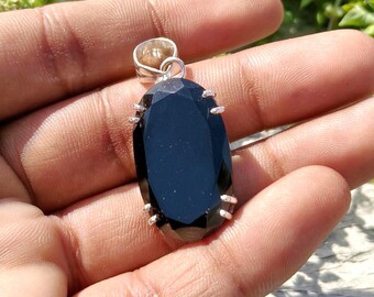 Antique Black Onyx Pendant Necklace, 925 Sterling Silver, Gothic Minimalist, Jewelry, Birthstone Jewelry