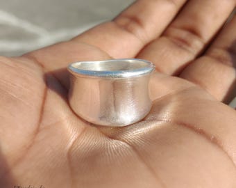 Wide Concave Silver Cigar Band Ring, Chunky Statement Liquid Metal Ring, Bold Minimalist Jewelry