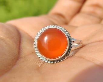 Natural Carnelian 925 Sterling Silver Ring – Handmade Orange Gemstone Jewelry Gift for Her