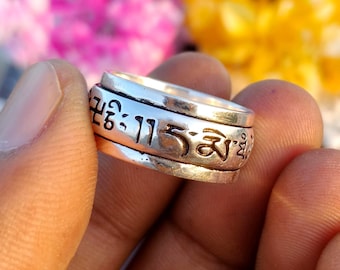 Anello girevole con mantra tibetano • Fascia per meditazione buddista in argento sterling 925 • Sollievo dall'ansia e dall'agitazione