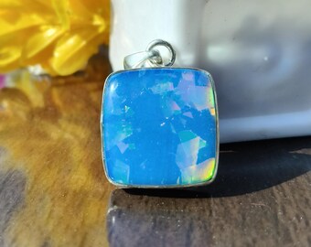 Australian Opal Sterling Silver Pendant Necklace - Boho Gemstone Jewelry - Festival Gift For Women