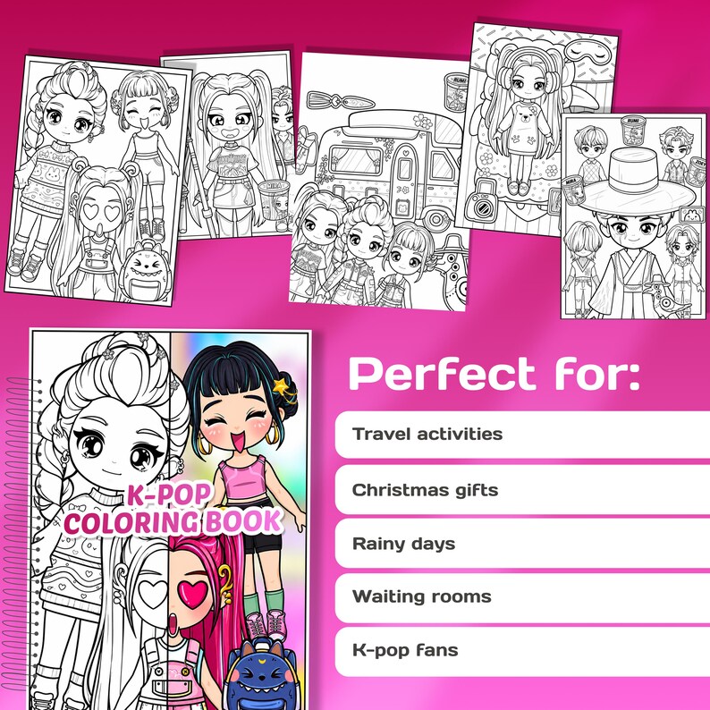 K pop Inspired Coloring Book Travel Activity Screen free Fun A5 Size K pop Inspired Coloring Book Travel Activity Screen free Fun A5 Size