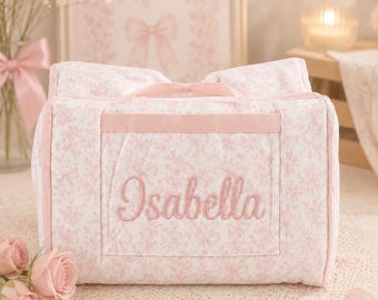 Personalized Nap Mat, Monogram Nap Mat, Pink Toile Nap Mat, Toddler Nap Mat with Pillow & Blanket, Daycare Preschool Nap Mat