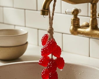 Realistic Raspberry Soap on a Rope, Fake Fruit Bath Decor, Vegan Cottagecore Aesthetic, Sweet Berry Guest Soap, Party Favor, Foodie Gift