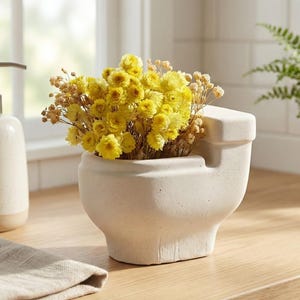 Maceta de piedra hecha a mano para baño, divertida decoración, maceta de hormigón, soporte para plantas de aire, porta brochas de maquillaje, regalo único para inauguración de la casa.