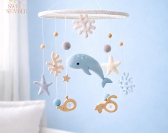Whale Baby Mobile | Ocean Theme Nursery Decor | Sea Animal Crib