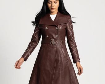 Handmade Distressed Brown Leather Coat: Gothic Pirate Trench Coat