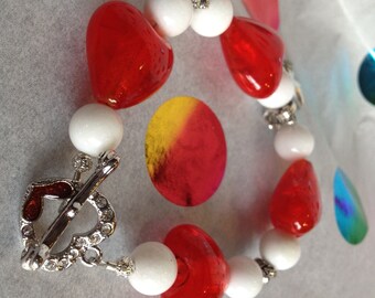 Red Heart Bracelet Hearts-A-Flutter Butterfly Charm Red and White Bracelet