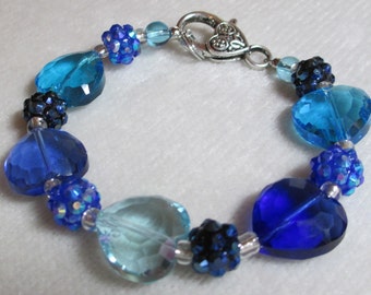 Sparkly  Blue Valentine Glass Heart Bracelet