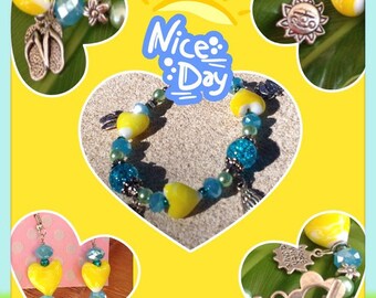 Flowers and Flip Flops Day at the Beach Toggle Charm Bracelet and Earring Set