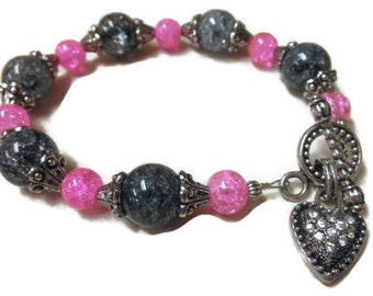 Charcoal Pink Ice Heart Toggle Bracelet