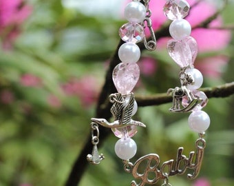 Baby Themed Girl Pink White Lobster Clasp Charm Bracelet