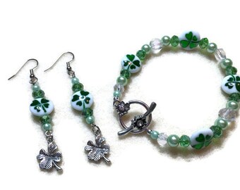 Shamrock Bracelet and Earring Set St. Patrick's Day Jewelry