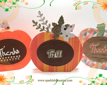 Set of 5 Pumpkin Fold Over Cards, Earring Cards, Sizzix Pumpkin Cards, Thanksgiving Cards, Pumpkin Place Cards