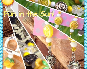 Fun in the Sun Life is Good Toggle Bracelet and Earring Set Lampwork Flowers Silver Sun and Moon