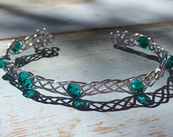 Glass Beads Celtic Braid Bracelet Adjustable Aluminum Bangle Wire Weave