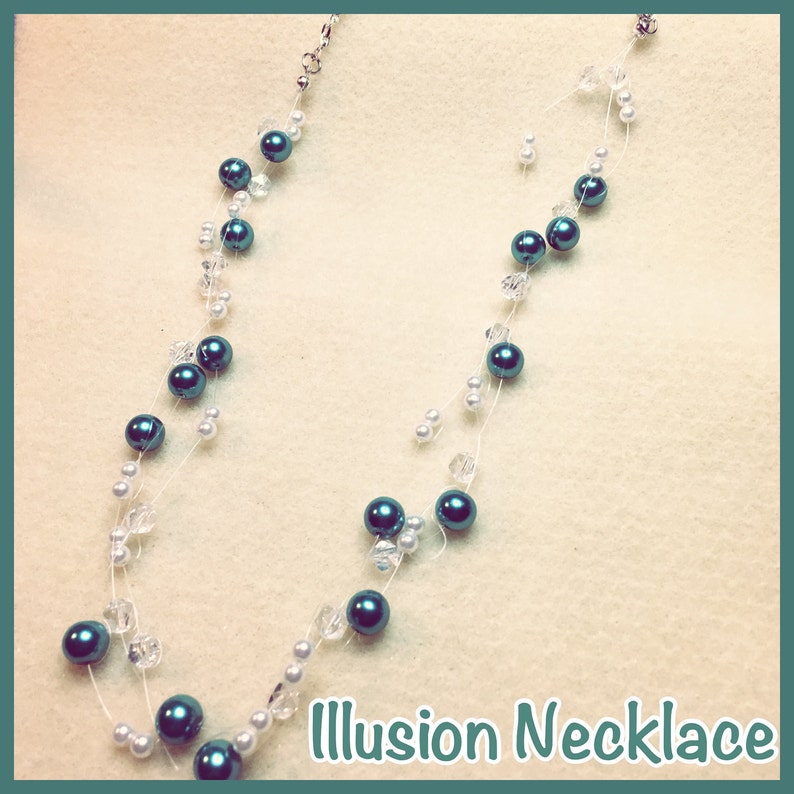 Chained Illusion Necklace Floating Glass Pearl & Crystal Multi-strand image 2