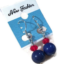 Red and Blue Patriotic Jade Dangle Earrings