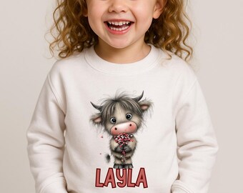 Camiseta personalizada de vaca de las Tierras Altas de San Valentín para niños, bebés y jóvenes