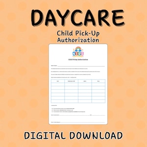 Plantilla de formulario de recogida de niños / Formulario de guardería editable / Autorización preescolar (Canva) / Descarga instantánea e imprimible