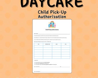Plantilla de formulario de recogida de niños / Formulario de guardería editable / Autorización preescolar (Canva) / Descarga instantánea e imprimible