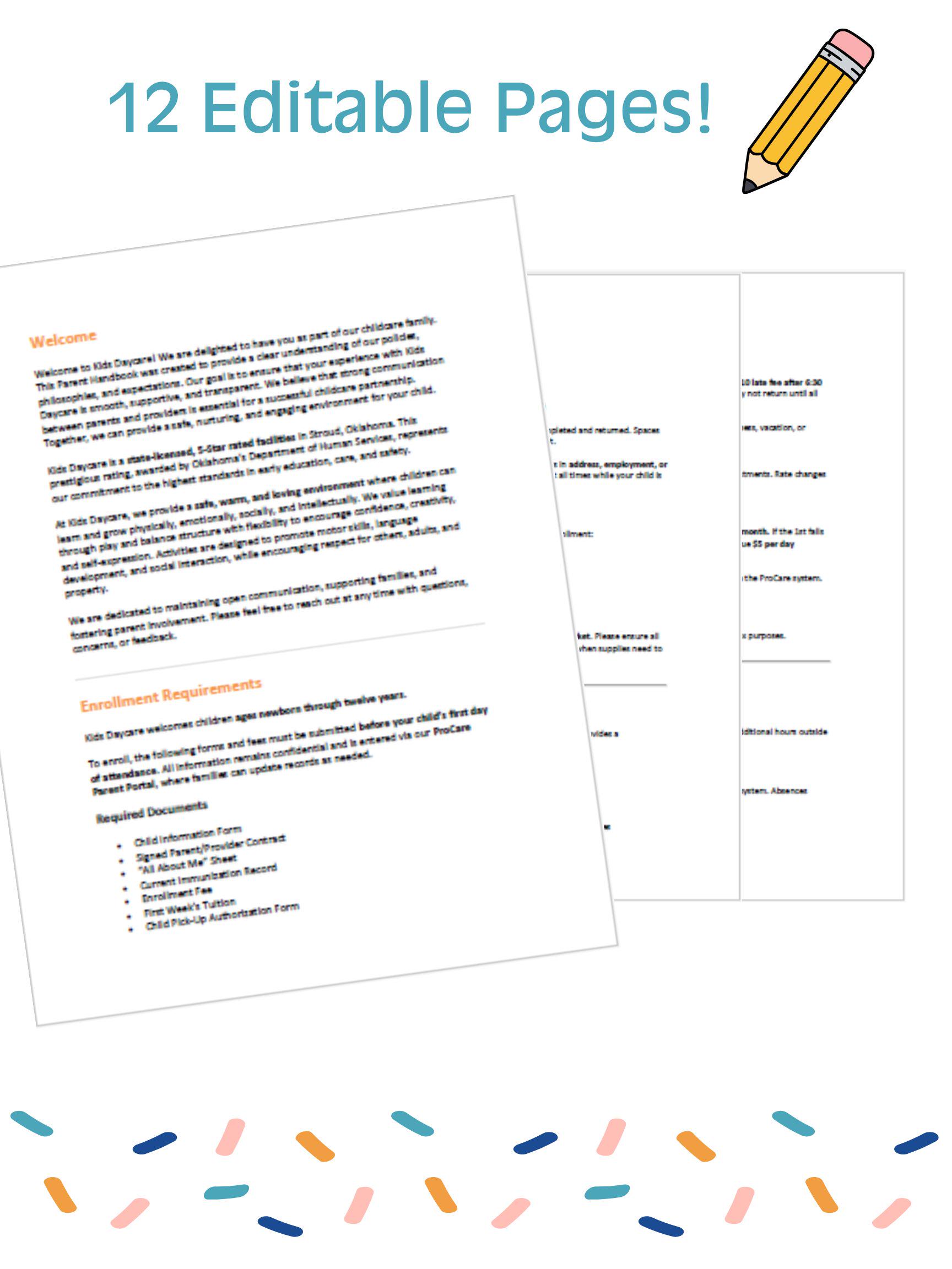 Editable Daycare Parent Handbook Template Etsy