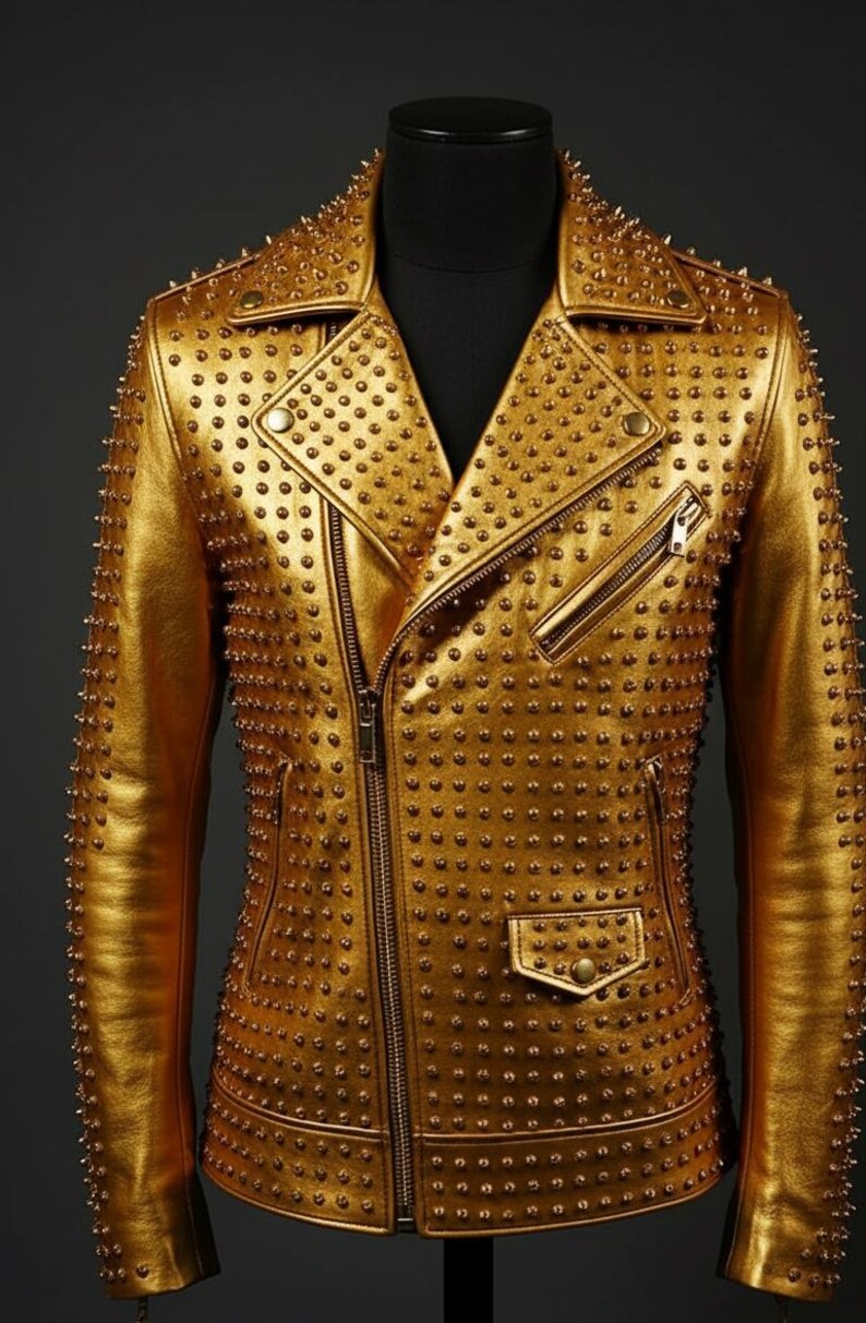 Handmade Gold Leather Jacket | Metal Studed,gift for Him - Etsy