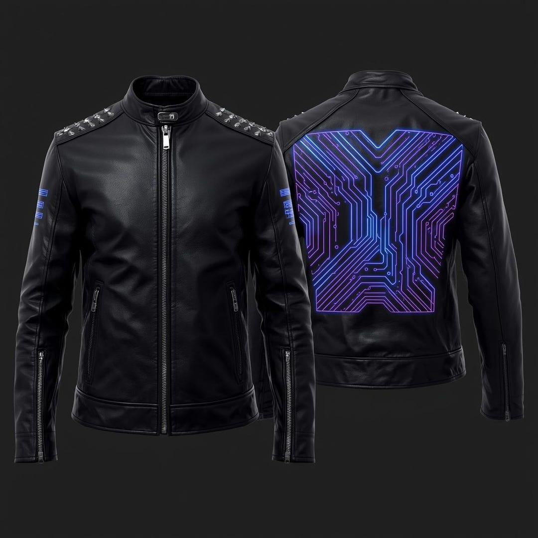 Handmade Cyberpunk Leather Jacket – Futuristic Circuit Artwork, Studded ...