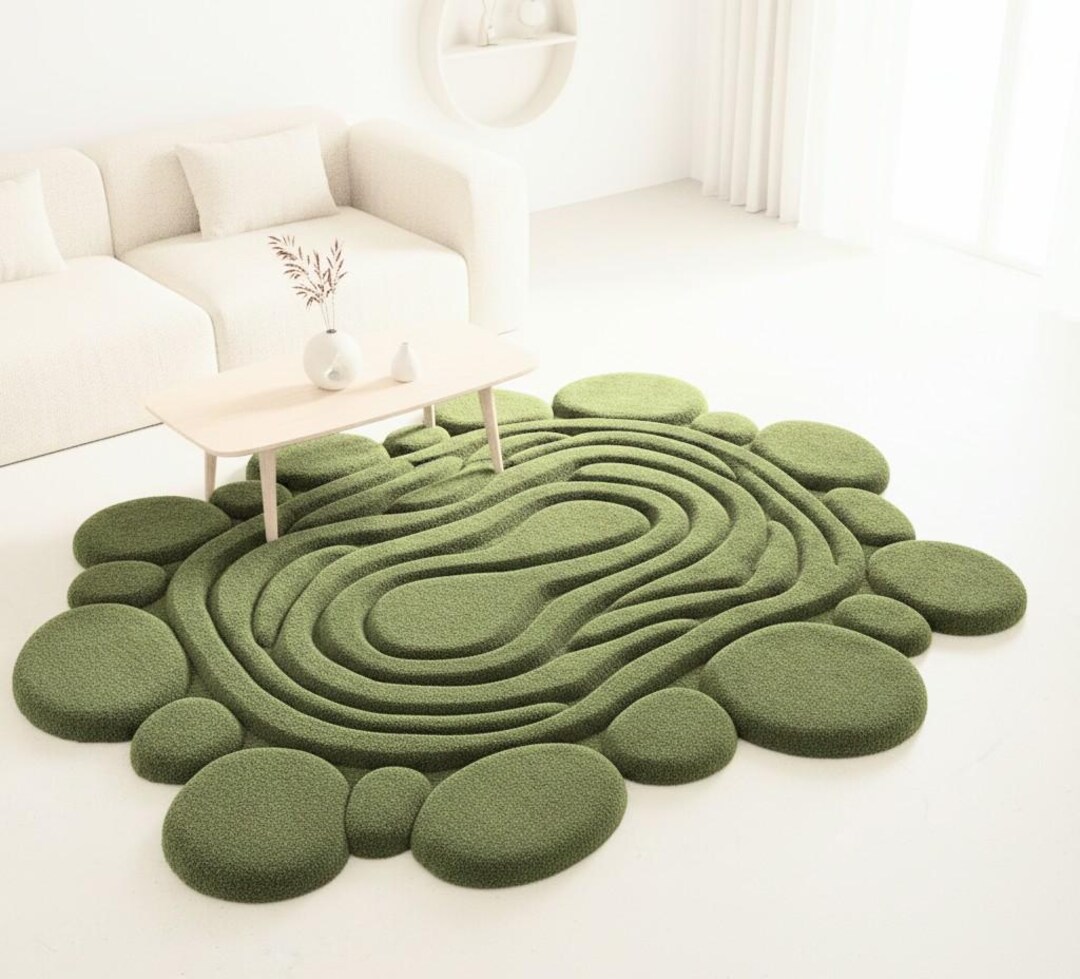 Organico Rugs Organic Moss Green Hand-tufted Rug | Pebble Wave Design | Modern Nature ...