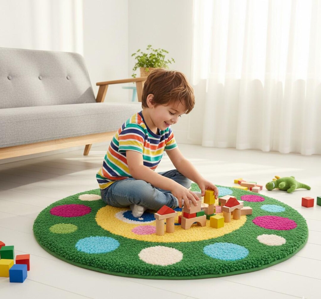 Colorful Polka Dot Round Kids Play Rug - Etsy
