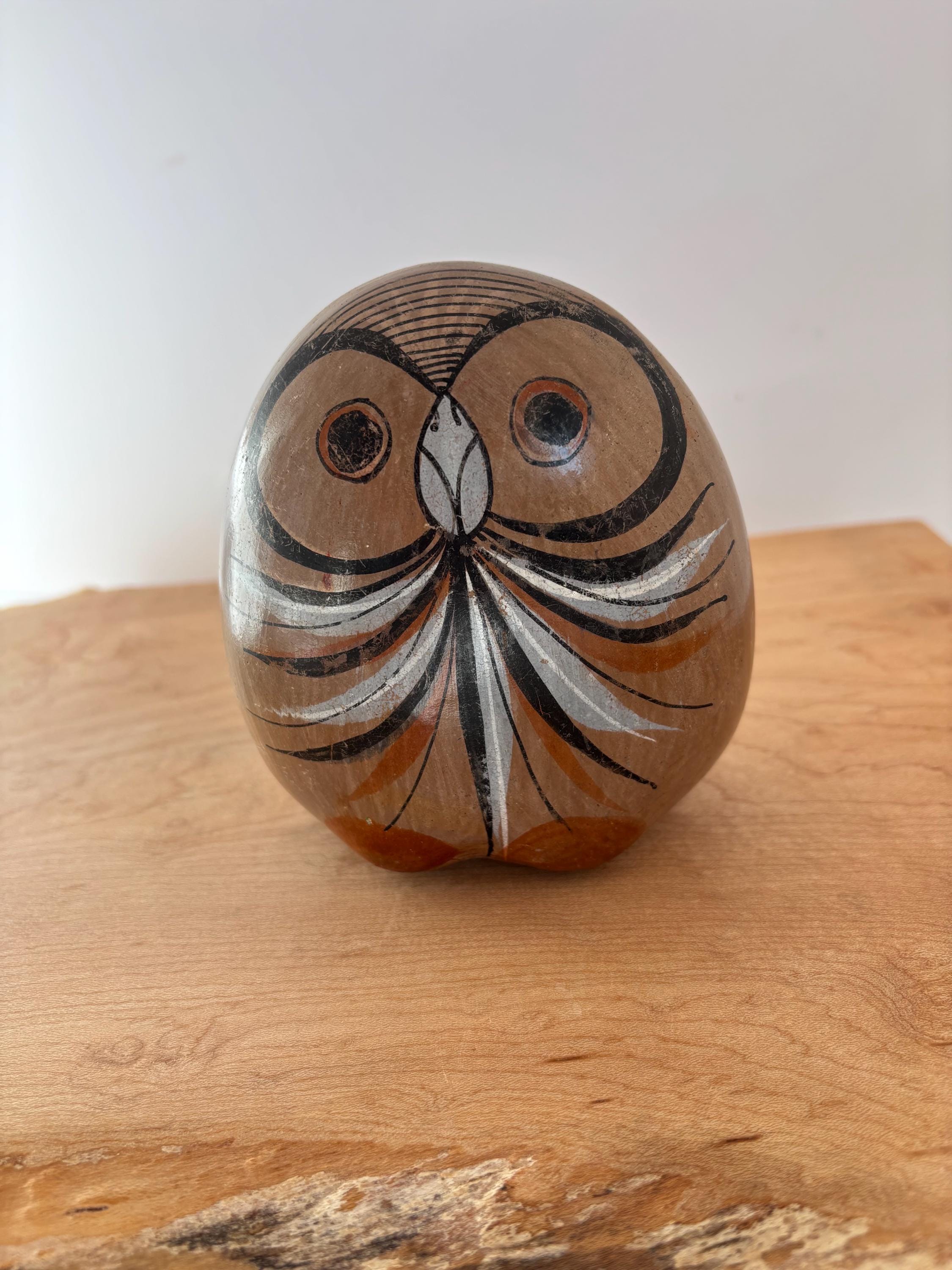 Vintage Tonalá Ceramic Owl Figurine | Hand-Painted Mexican Pottery