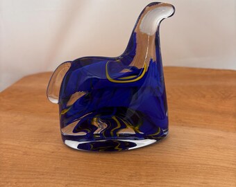 Kosta Boda Glass Horse Figurine | Anna Ehrner Cobalt Blue Swirls | Signed 1980s Art Glass