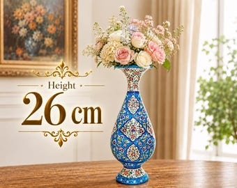 Luxuriöse Premium-Minakari-Vase | Handgefertigt aus Emaille und graviertem Kupfer | Traditionelle Kunst | 26 cm hoch