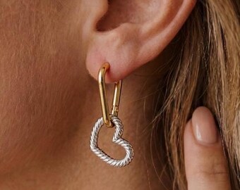 Gemengde metalen zilveren hartoorbellen, driehoek roestvrijstalen sieraden, jubileumcadeau voor haar