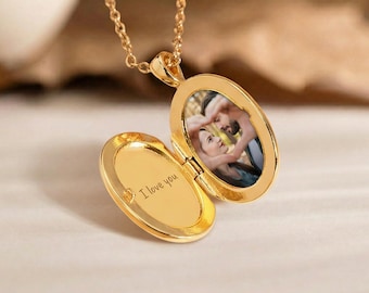Personalised Gold Locket, Locket Necklace with Photo, Custom Photo Locket, Mother's Day Gift, Valentine's Day Gift, Birthday Gift for Her