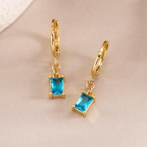 Kolczyki bagietki, złote kolczyki koła, wiszące kolczyki z kamieniami szlachetnymi, prezent urodzinowy dla niej, biżuteria ślubna, spersonalizowany prezent na Dzień Matki dla mamy