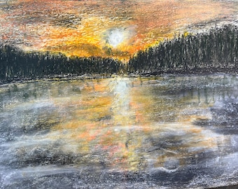 Low winter sun, Newmillerdam Original A4 Pastel