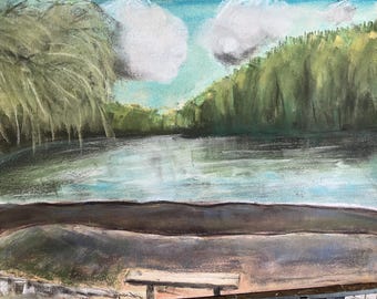 Newmillerdam lake. Original pastel A3